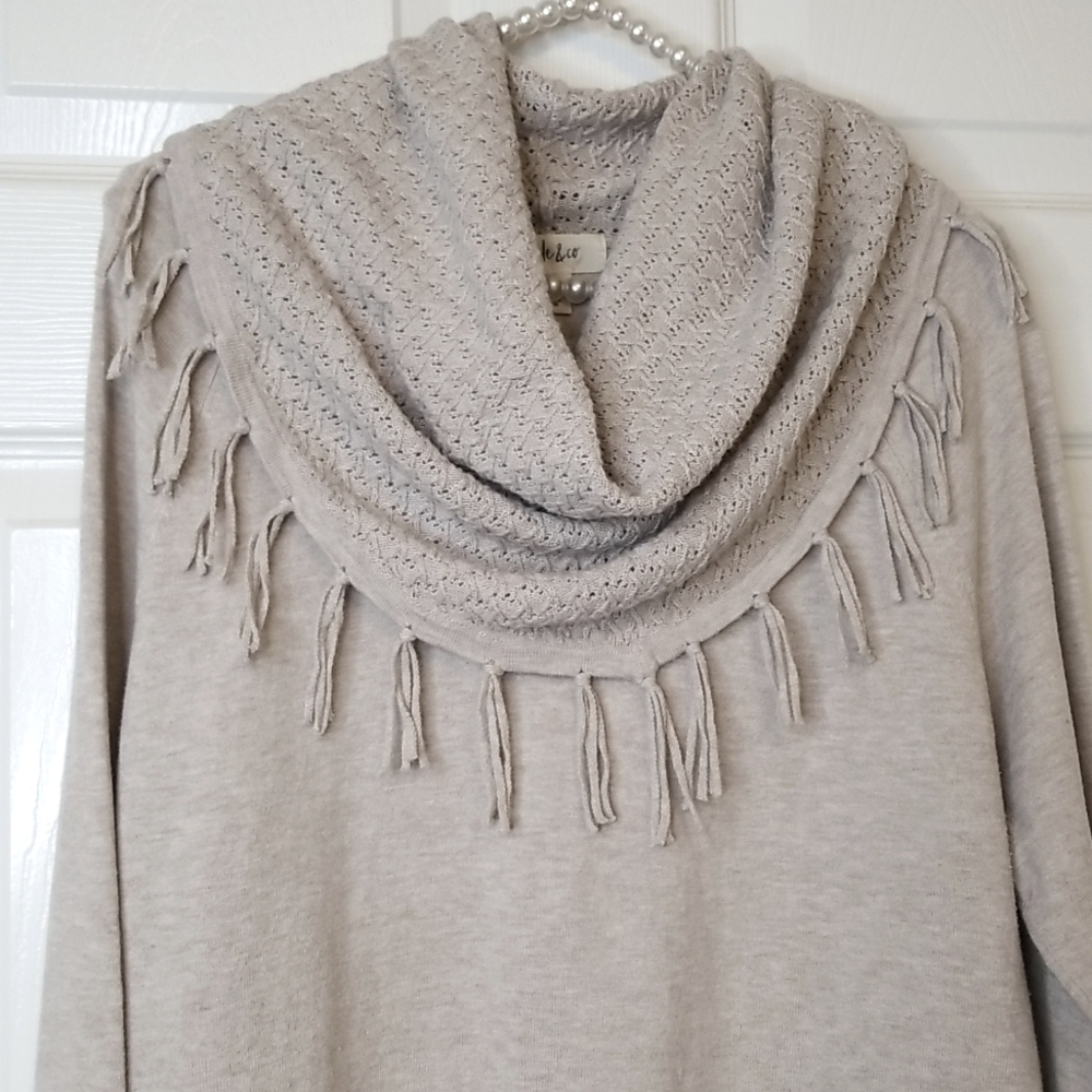 Style And Co Womens Gray Long Sleeve Fringe Sweater Size Large - Picture 2 of 9